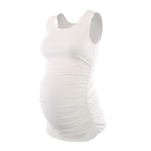 Maternity Side Ruched Cami - Stretchy Pregnancy Tank Top, Breathable Cotton Tummy Control Vest for Women - color: White, size: Medium