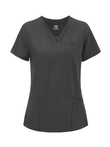 Scrubs for Women - V-Neck Women Scrub Tops - color: Dark Grey, size: Medium