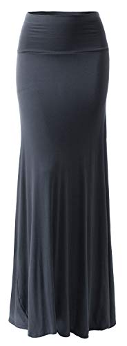 URBAN K Womens Basic Foldable High Waist Regular and Plus Size Maxi Skirts - color: Slate Grey, size: Medium