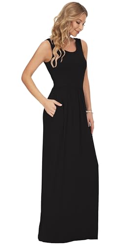 AUSELILY Women's Summer Sleeveless Loose Plain Casual Long Maxi Dresses - color: 01-black, size: Medium