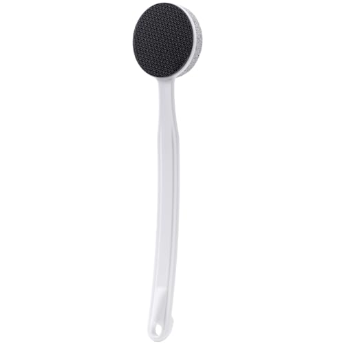 Nano Glass and Pumice Stone for Feet Callus Remover Long Handle 13.7", Double Sided Foot File, Durable Foot Scrubber Pedicure Tool for Hard & Dead Skin Remover, Soft and Smooth Feet, White - color: White