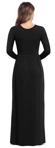 VIISHOW Women's Long Sleeve Loose Plain Maxi Dresses Casual Long Dresses with Pockets - color: 1-long Sleeve Black, size: Medium