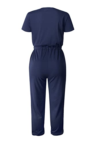 PRETTYGARDEN Jumpsuits for Women Casual Summer Romper - color: Navy, size: Medium