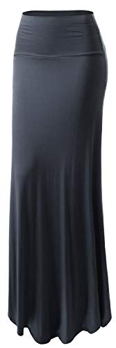 URBAN K Womens Basic Foldable High Waist Regular and Plus Size Maxi Skirts - color: Slate Grey, size: Small