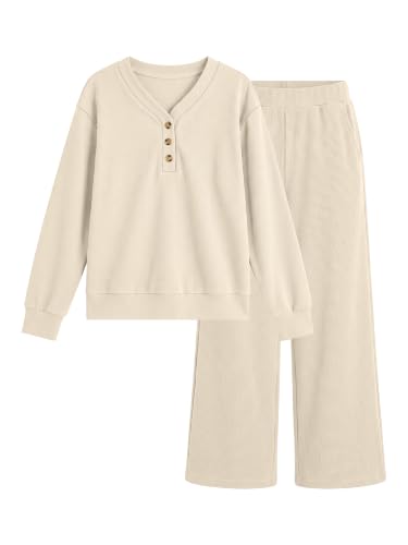 ANRABESS Womens Lounge Sets Waffle Fall 2 Piece Travel Outfits - color: Apricot, size: X-Large