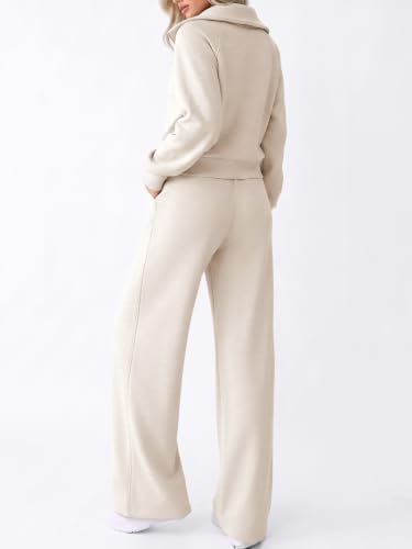EFAN Womens Sweatsuits Modal Blend 2 Piece Matching Sets Comfy Lounge Wear - color: Beige, size: Small