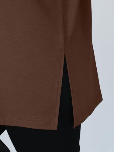 Trendy Queen Womens Oversized Side Slit Long Sleeve Shirts Fall Tops - color: Brown, size: Large