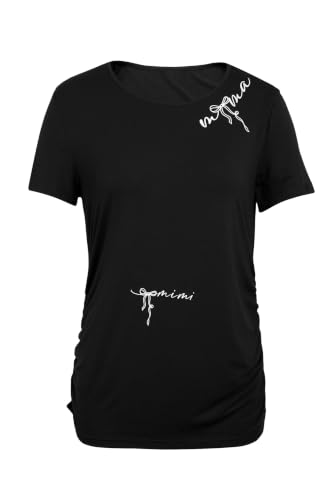 Maternity Shirts for Women Pregnancy Top Tees Crew Neck Graphic Side Ruched Casual Mama Clothes - color: Black, size: Medium