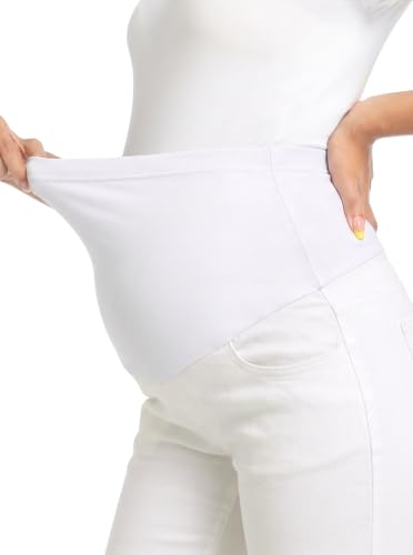 V VOCNI Maternity Jeans Straight Leg Pregnancy Wide Leg Denim Pants - color: White, size: Medium