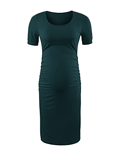Peauty Side Ruched Maternity Bodycon Dress Short Sleeve Style Baby Shower - color: H. Dark Green, size: Medium