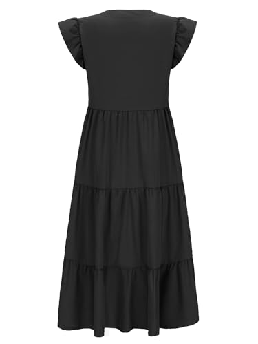CzzzyL Womens Nursing Midi Dress Breastfeeding Sleeveless Tiered Pockets - color: Black, size: Small