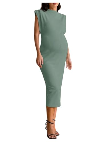 OYOANGLE Women's Maternity Cap Sleeve Pregnancy Bodycon Midi Dresses - color: Green, size: Medium