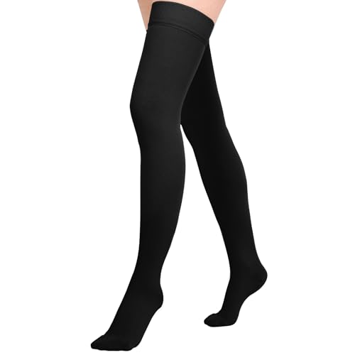 Athbavib 20-30 mmHg Thigh High Compression Stockings for Women Men - color: Closed Toe-Black, size: Small