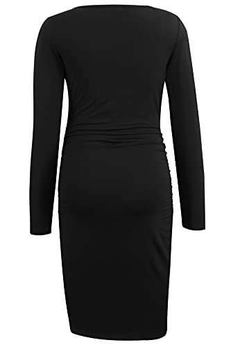Smallshow Women's Long Sleeve Maternity Dress Ruched Pregnancy Clothes - color: Black, size: XX-Large