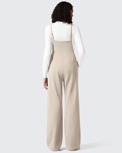 G4Free Maternity Jumpsuits Adjustable Strap Wide Leg Pregnancy Rompers - color: Light Khaki, size: Medium