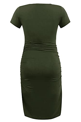 Smallshow Women's Short Sleeve Maternity Dress Ruched Pregnancy Clothes - color: Army Green, size: Medium
