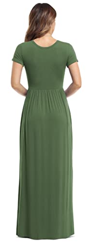 VIISHOW Women's Short Sleeve Loose Plain Maxi Dresses Casual Long Dresses with Pockets - color: Army Green, size: Small