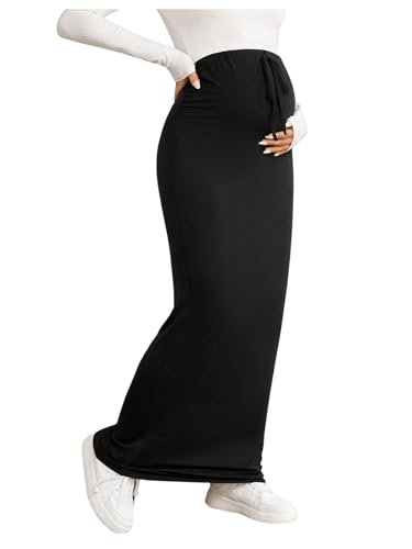 SHENHE Women's Maternity Skirt Knit Adjustable Waist Drawstring Maxi Skirt - size: Medium