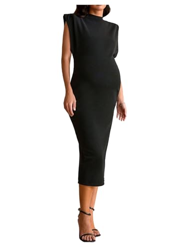 OYOANGLE Women's Maternity Cap Sleeve Pregnancy Bodycon Midi Dresses - color: Black, size: Large