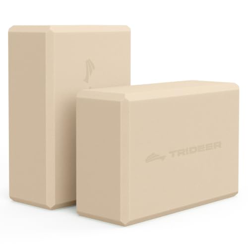 Yoga Blocks 2 Pack with Supportive Non-Slip Foam for Yoga Pilate Stretching - color: light brown