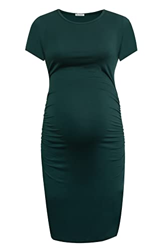 Smallshow Women's Short Sleeve Maternity Dress Ruched Pregnancy Clothes - color: Deep Green, size: Medium