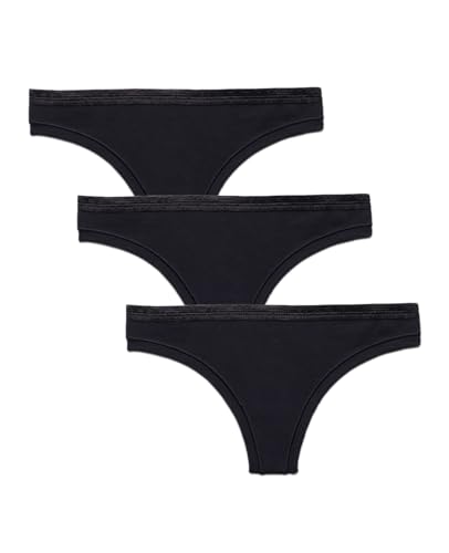 KNICKEY Subset Women's Organic Cotton Low-Rise Thong, Underwear, 3-Pack - color: Carbon, size: Medium