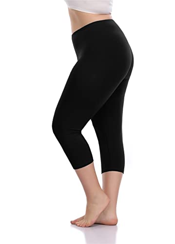 VOGUEMAX Womens Capri Leggings Plus Size High Waisted Crop Yoga Pants - color: Black, size: 2X