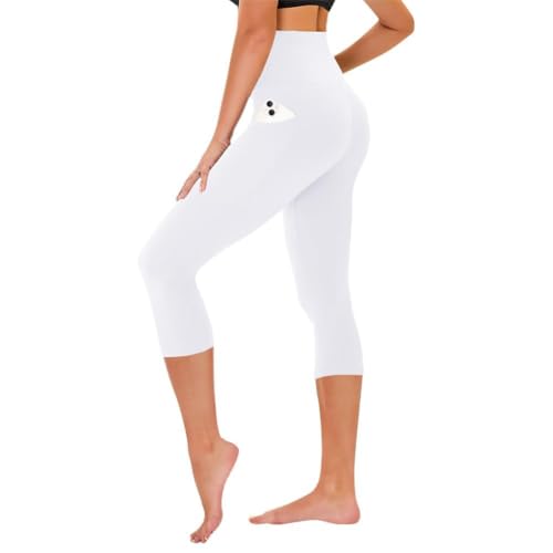 TNNZEET Capri Leggings for Women - Tummy Control High Waisted Soft Yoga Pants for Gym Workout - color: A-white, size: XX-Large