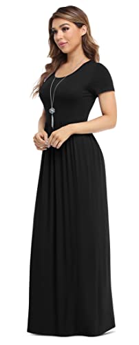 VIISHOW Women's Short Sleeve Loose Plain Maxi Dresses Casual Long Dresses with Pockets - color: Black, size: Medium