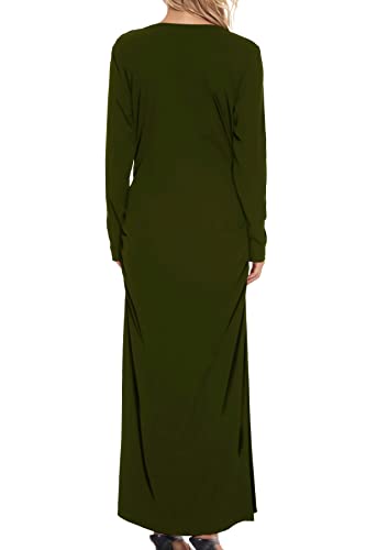 Smallshow Women's Ruched Long Sleeve Split Maternity Dress - color: Army Green, size: Large