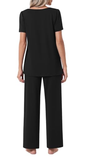 POPYOUNG Women's Pajama Set Maternity 2 Piece Ladies Loungewear - color: Black, size: Medium