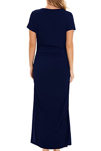 Smallshow Women's Split Long Short Sleeve Maternity Dress - color: Navy, size: Small