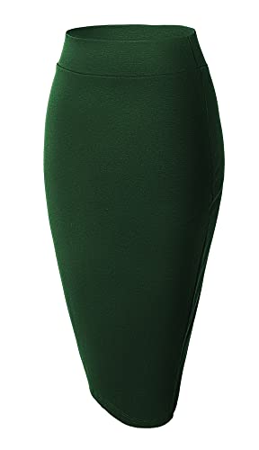 Urban CoCo Women's Elastic Waist Stretch Bodycon Midi Pencil Skirt - color: Backish Green, size: X-Large
