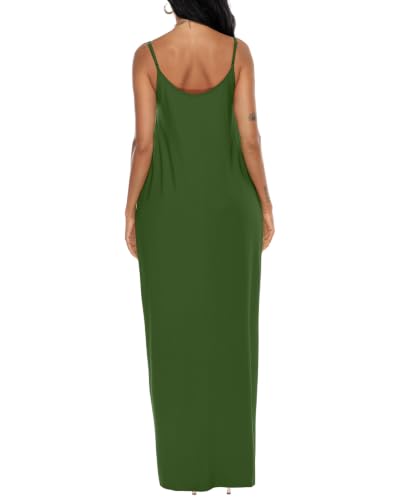 OFEEFAN Women's Maxi Dresses Summer Spaghetti Strap Dress with Pockets - color: Ae- Army Green, size: Medium