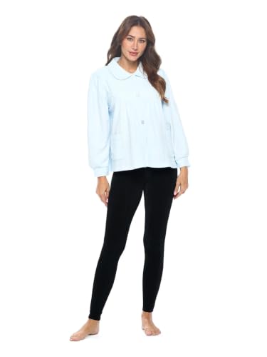 Casual Nights Women's Chenille Bed Jacket, Button Front Long Sleeve Sleep Top with Pockets - color: Blue, size: 3X