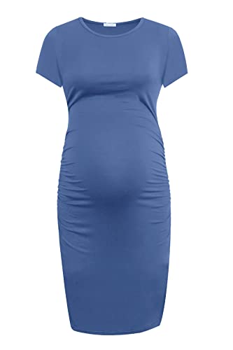 Smallshow Women's Short Sleeve Maternity Dress Ruched Pregnancy Clothes - color: Grey Blue, size: Medium