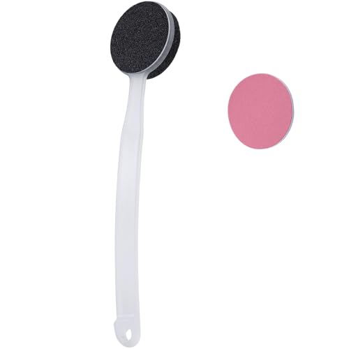 Double Sided Pumice Stone for Feet with Long Handle 13.7", Hard Skin Callus Remover, Foot Scrubber and Exfoliator Pedicure Tool with Sand Paper for Softer & Smoother Feet, Clear White - color: Black Pumice