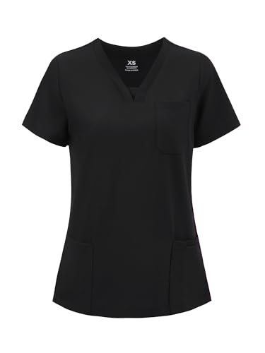 Scrubs for Women - V-Neck Women Scrub Tops - color: Black, size: Medium