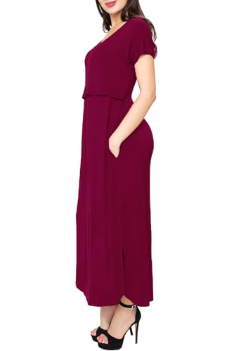 Smallshow Women's Maternity Nursing Dresses Split Long Dress for Breastfeeding - color: Burgundy, size: Medium