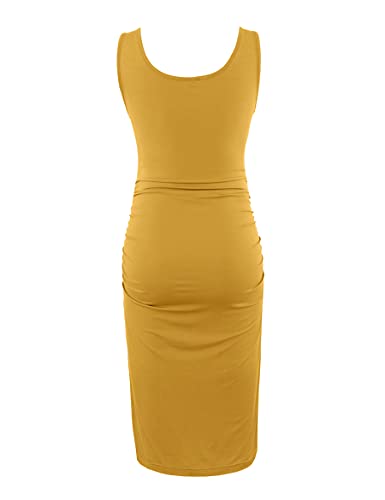Peauty B Shape Side Ruch Maternity Tank Dress Bodycon Midi Dress - color: Ginger, size: Medium