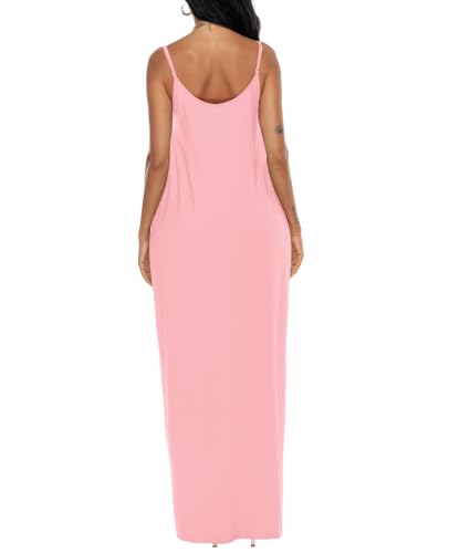 OFEEFAN Women's Maxi Dresses Summer Spaghetti Strap Dress with Pockets - color: Ab- Pink, size: X-Large