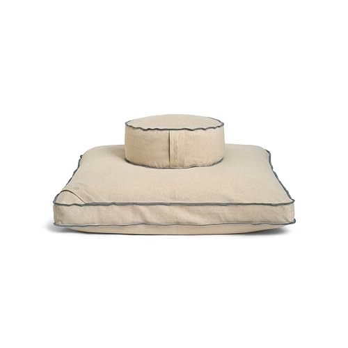 renoo Meditation Cushion Set - Zafu Meditation Pillow and Zabuton Floor Cushion - Adjustable Organic Buckwheat and Cotton Fill - GOTS Certified Cotton Washable Covers - 30x30x10 - Multiple Colors - color: Dune