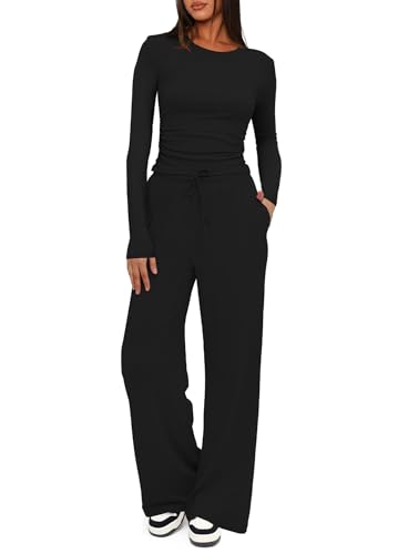 Darong Women's 2 Piece Matching Lounge Sets 2026 Fall Casual Outfits - color: Black, size: Medium