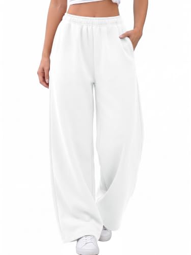 Trendy Queen Womens Wide Leg Fleece Lined Fall Sweatpants - color: White, size: Small
