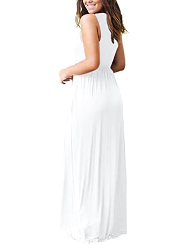 AUSELILY Women's Summer Sleeveless Loose Plain Casual Long Maxi Dresses - color: 01-white, size: Small