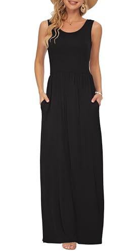 AUSELILY Women's Summer Sleeveless Loose Plain Casual Long Maxi Dresses - color: 01-black, size: Medium