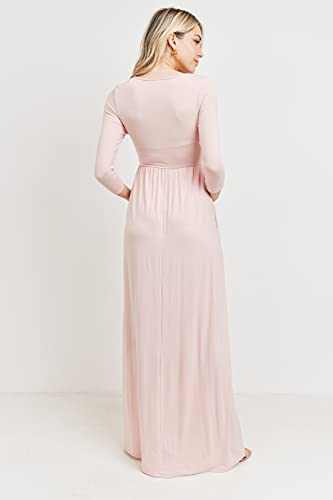 LaClef Women's Wrapped Ruched Maternity Dress with Pocket - color: Blush, size: Large