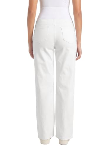 V VOCNI Maternity Jeans Straight Leg Pregnancy Wide Leg Denim Pants - color: White, size: Medium