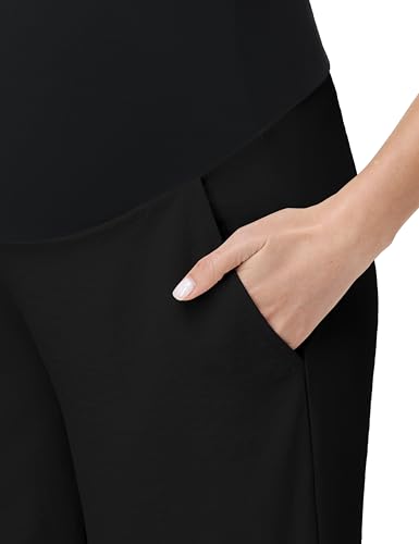 Maternity Capris Wide Leg Pregnancy Cropped Pants - color: Black, size: Small