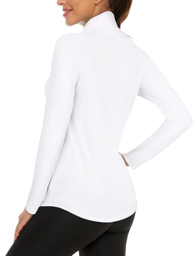 LURANEE Womens UPF 50+ Long Sleeve 1/4 Zip Pullover Athletic Hiking Running Workout Tops - color: Off-white, size: Small